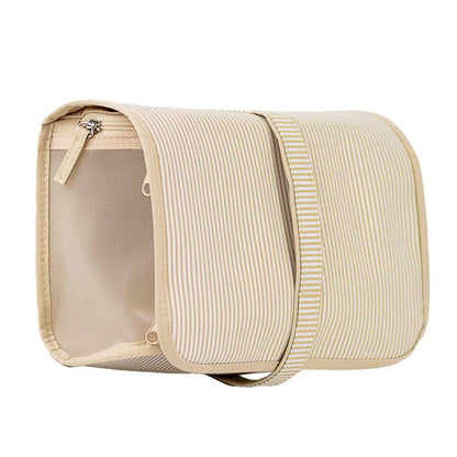 White and shell pinstripe travel cosmetic bag