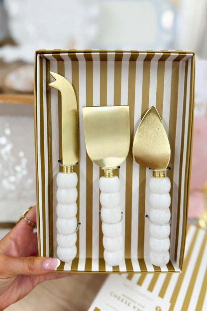 Cheese knife gift set with white beaded handles