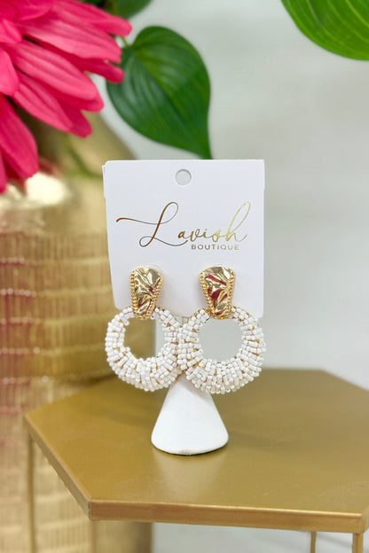 White beaded door knocker earrings