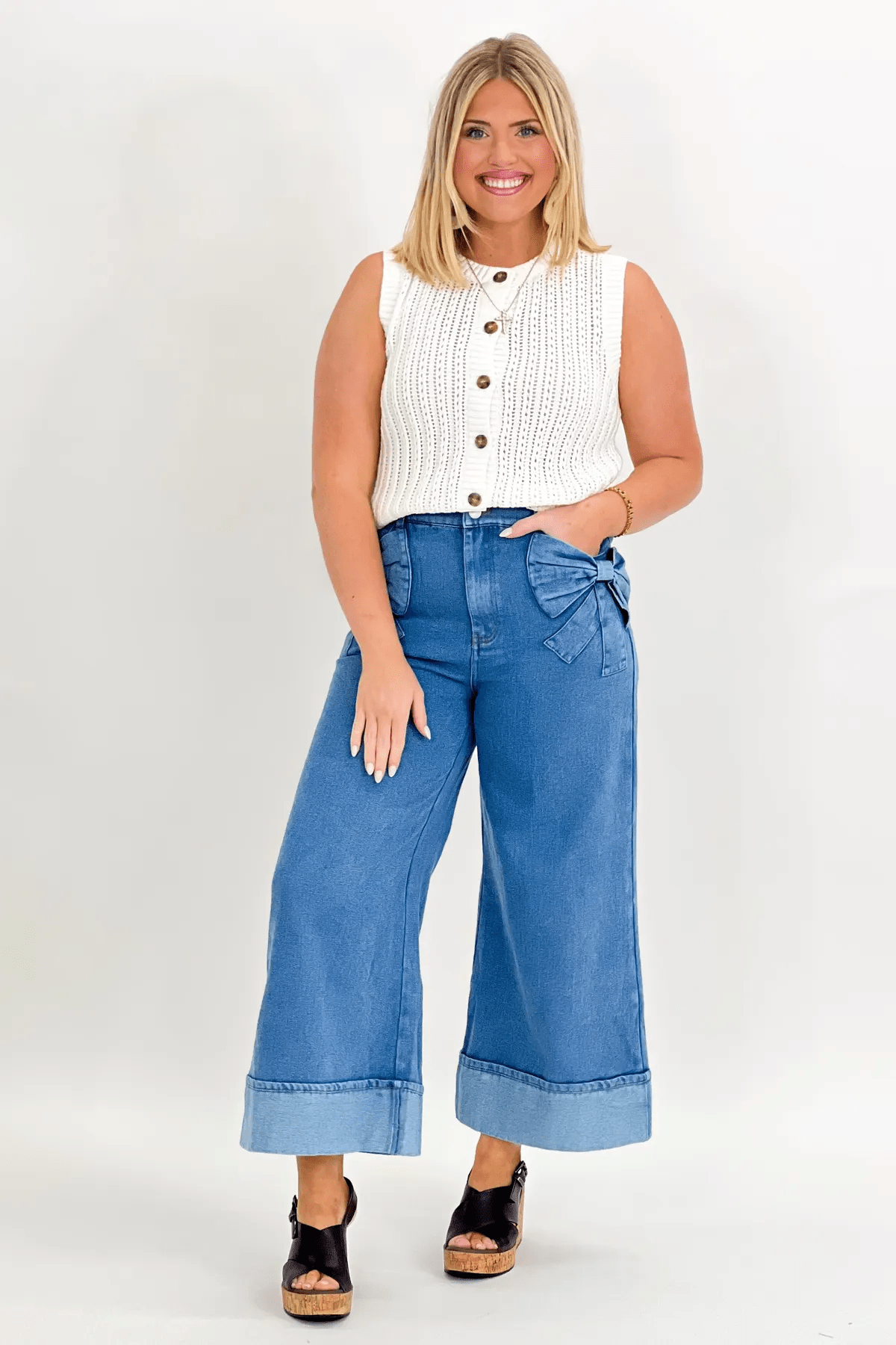 White Button down Sleeveless Knit Top *FINAL SALE* - Lavish BoutiqueTops