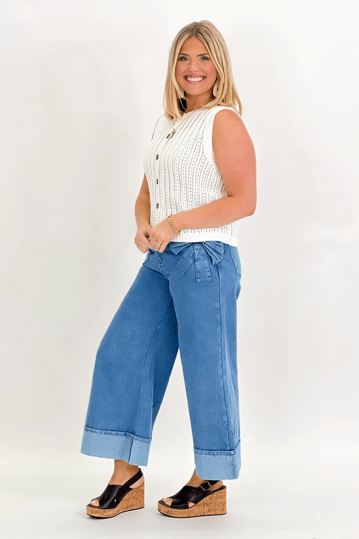 White Button down Sleeveless Knit Top *FINAL SALE* - Lavish BoutiqueTops