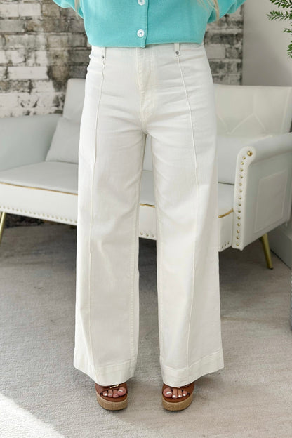 White high rise wide leg jeans