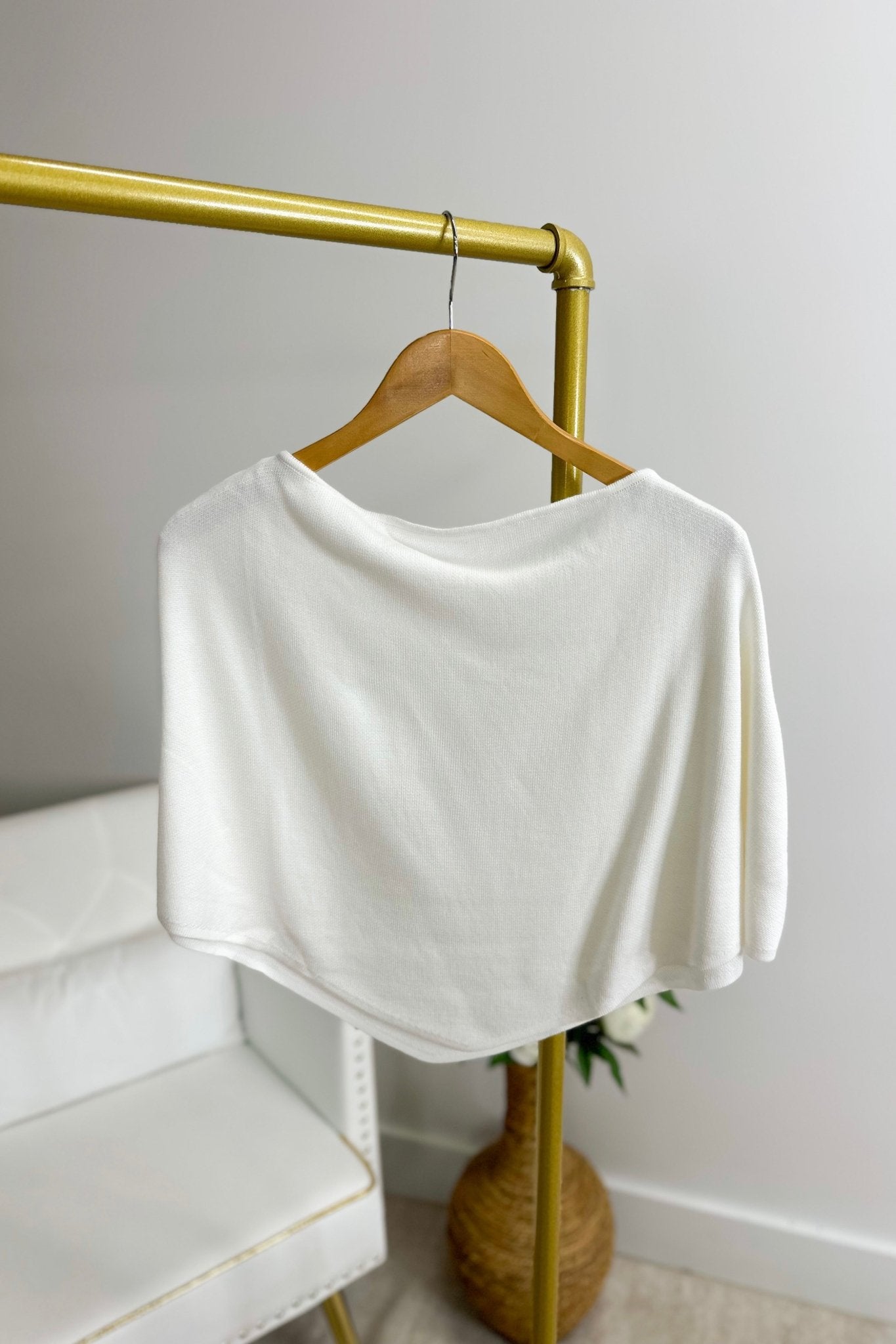 White Knit Poncho Top - Lavish BoutiqueTops