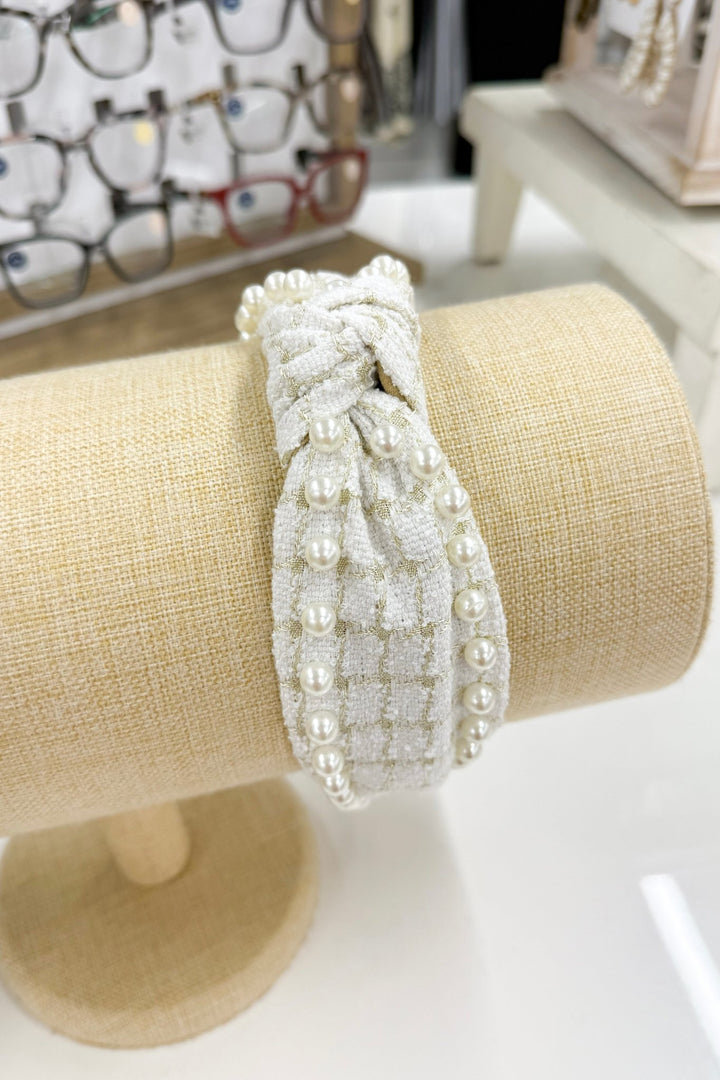 White Pearl & Square Pattern Headband - Lavish Boutique Gifts & Accessories