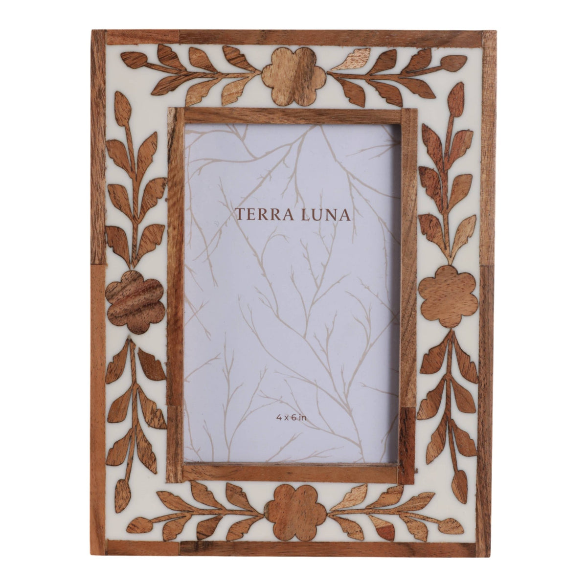 Wooden petal photo frame with a two-tone white and brown finish