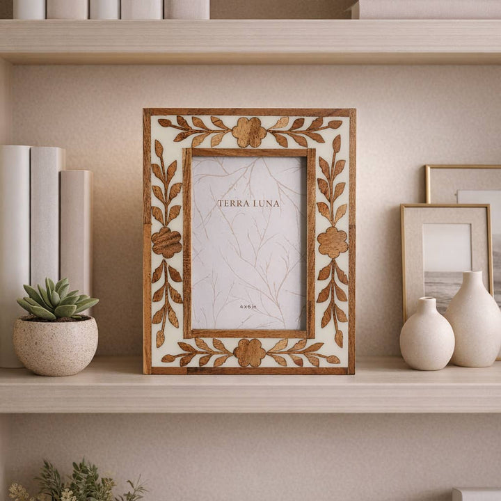 White/Brown Wooden Petals Photo Frame - Lavish Boutique11-GIFTS