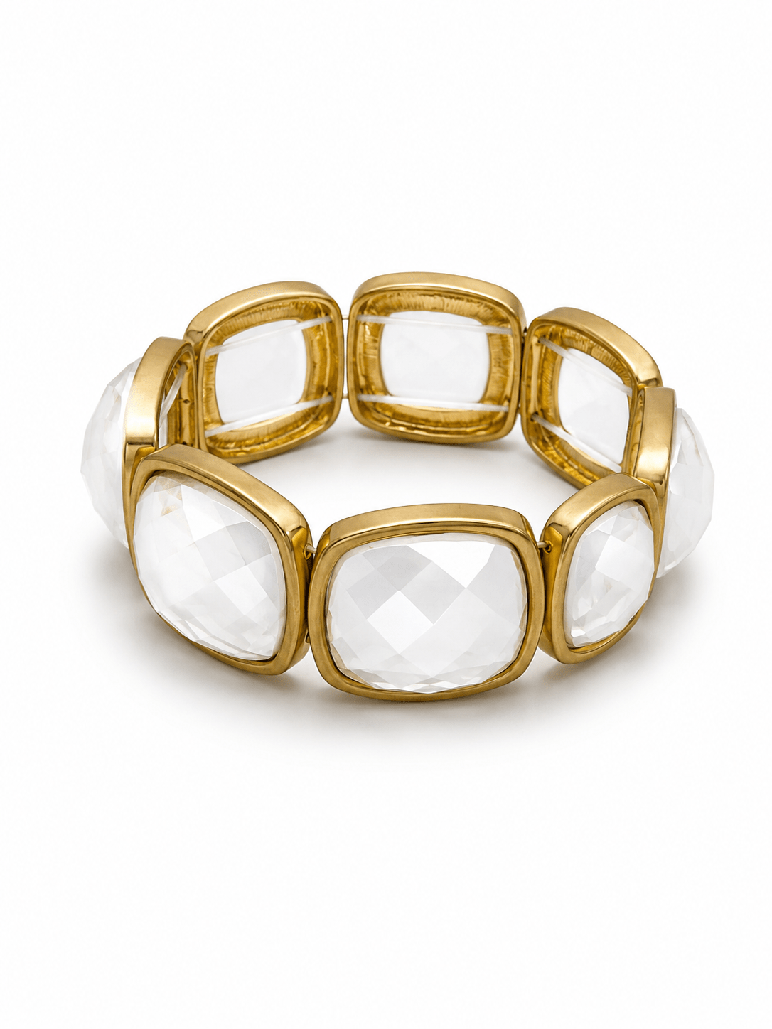 Faceted stone bracelet with a wide band