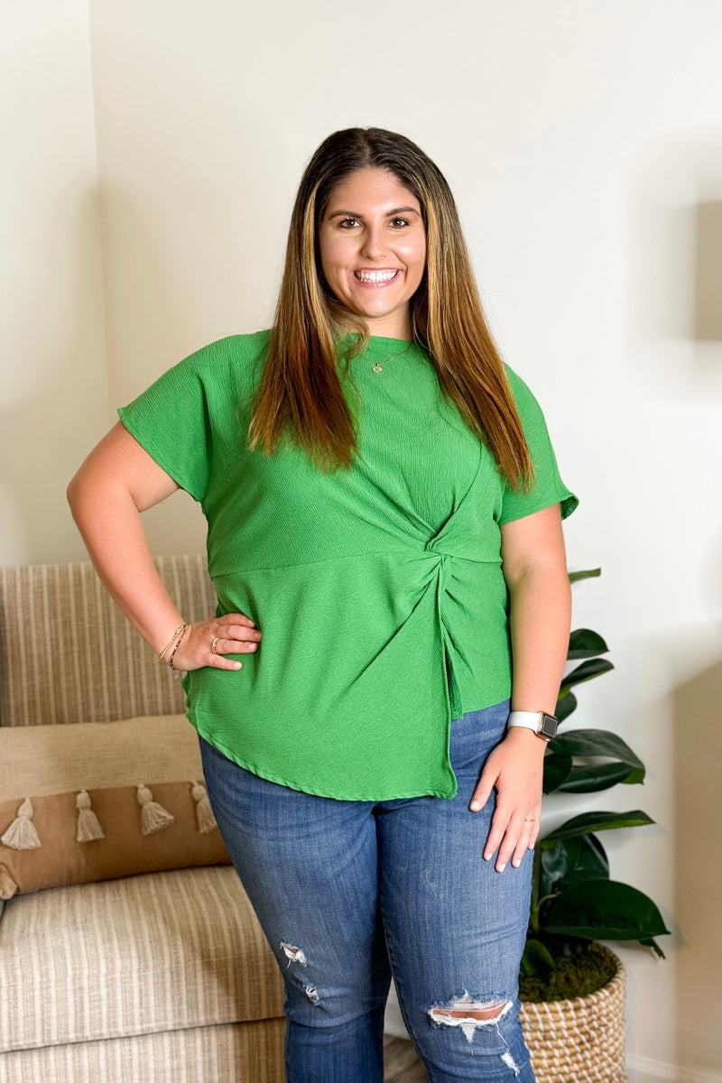 Kelly Green Knotted Short Sleeve Top