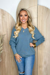 Ocean Blue Ribbed V-Neck Oversized Sweater