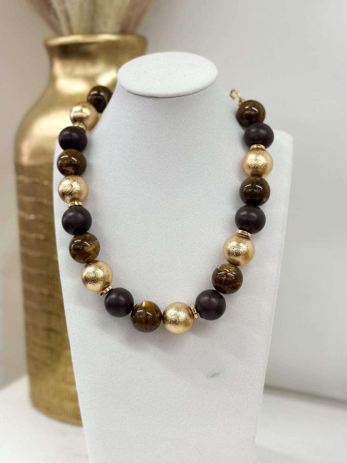 Wood Acrylic Ball Beaded Necklace - Lavish Boutique09-JEWELRY