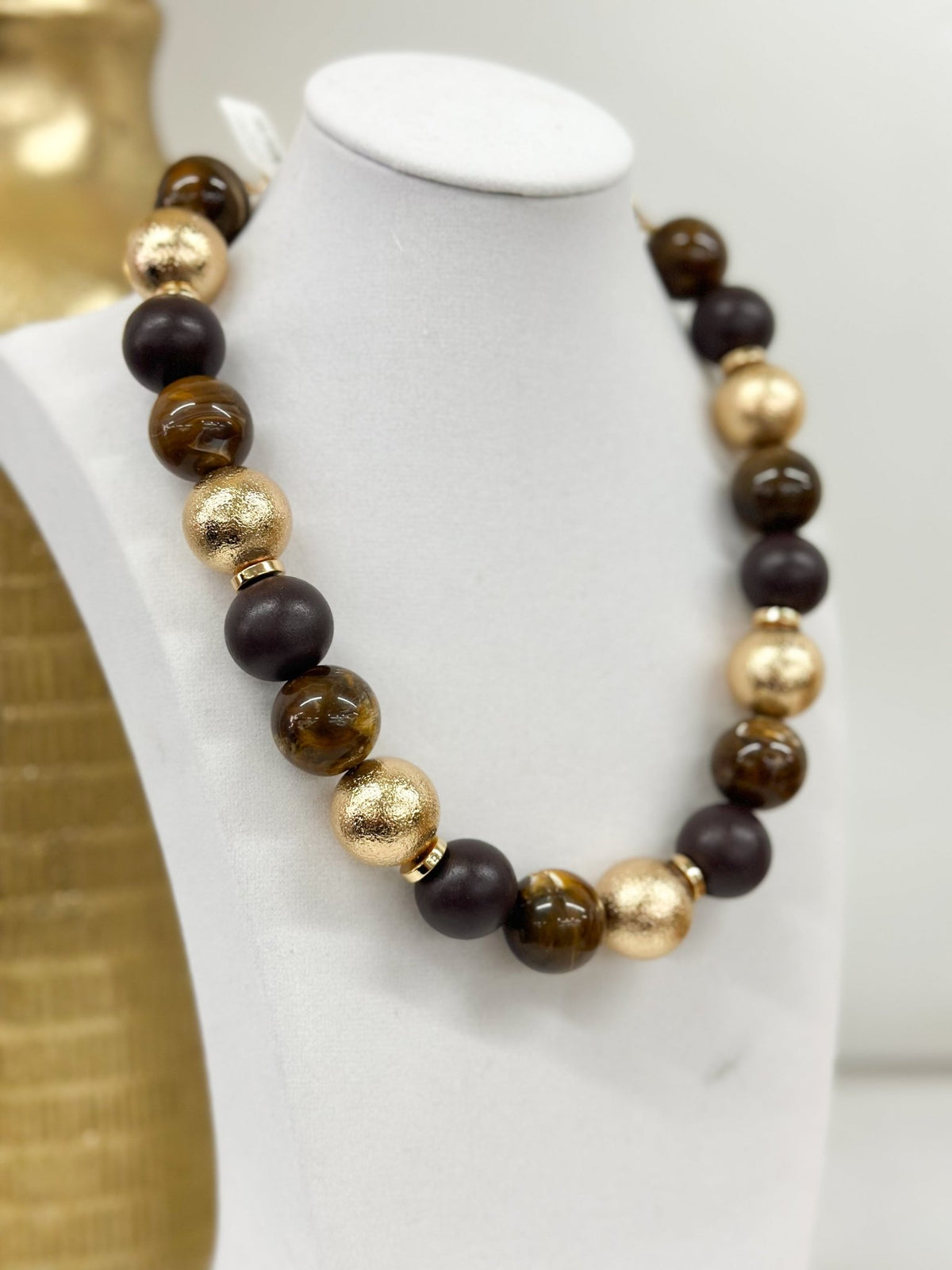 Wood Acrylic Ball Beaded Necklace - Lavish Boutique09-JEWELRY