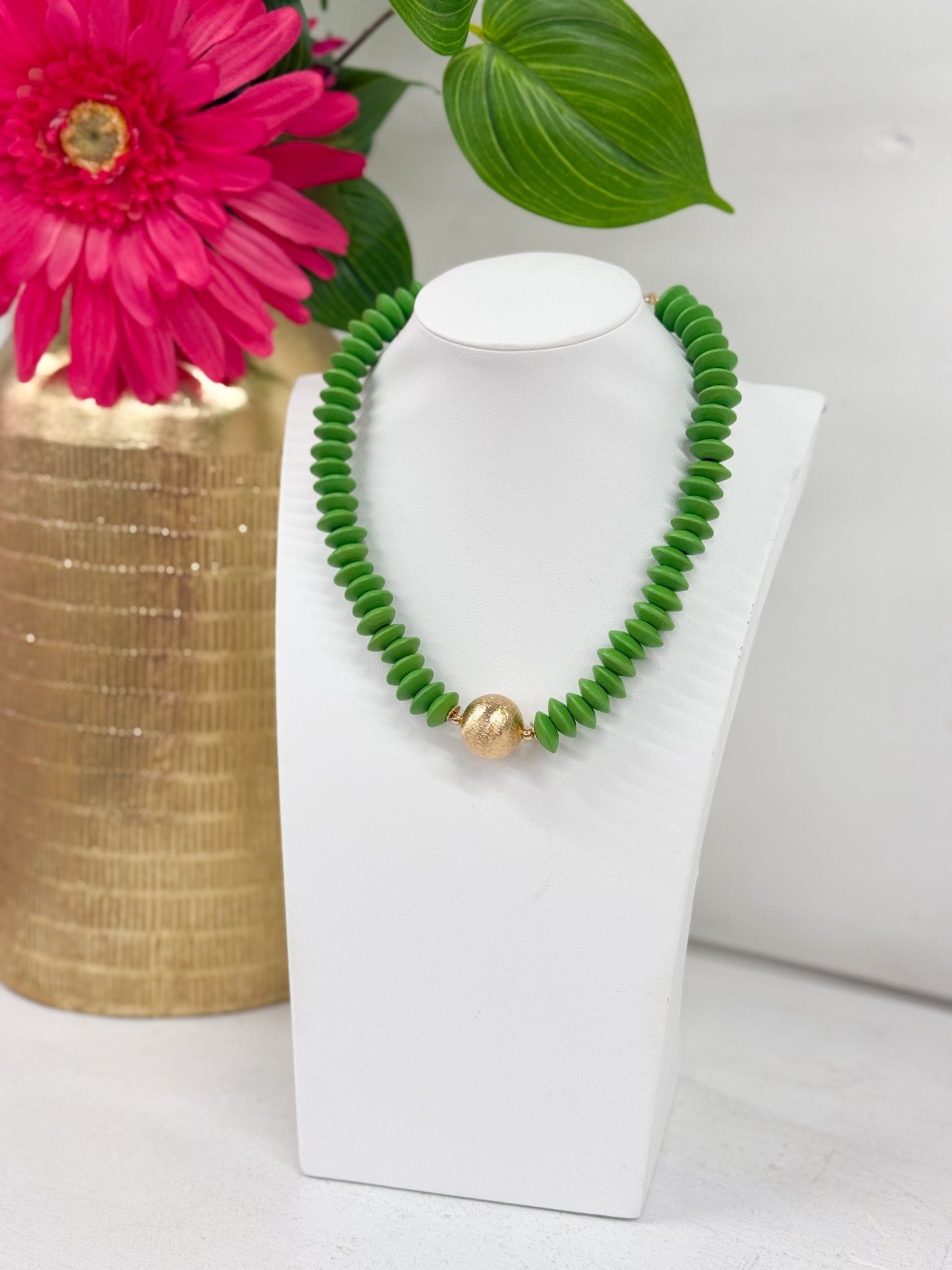 Strand of painted green wood beads
