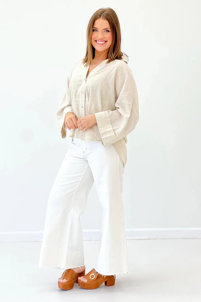 Woven Button Front Top - Lavish BoutiqueTops