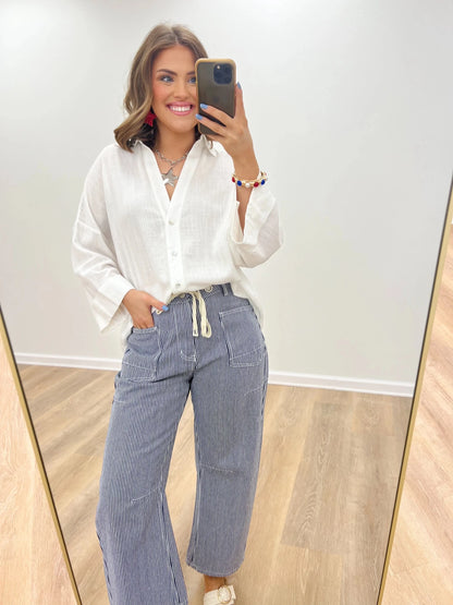 Woven Button Front Top - Lavish BoutiqueTops