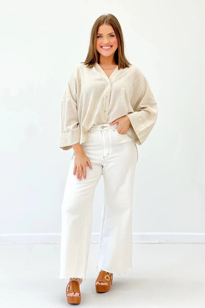 Woven Button Front Top - Lavish BoutiqueTops