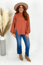 Dusty Mauve Mock Neck Cuff Long Sleeve Top