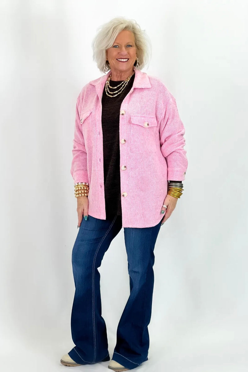 Pink Long Sleeve Button Down Shacket