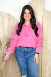 Magenta Quarter Button Collar Top