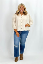 Oatmeal Ruffle Collar Button Down Top