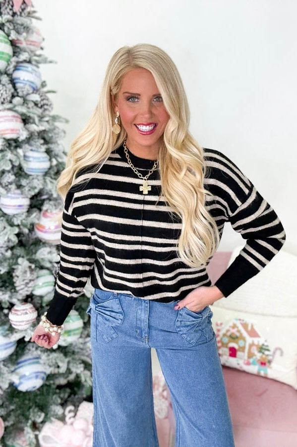 Black Striped Long Sleeve Sweater