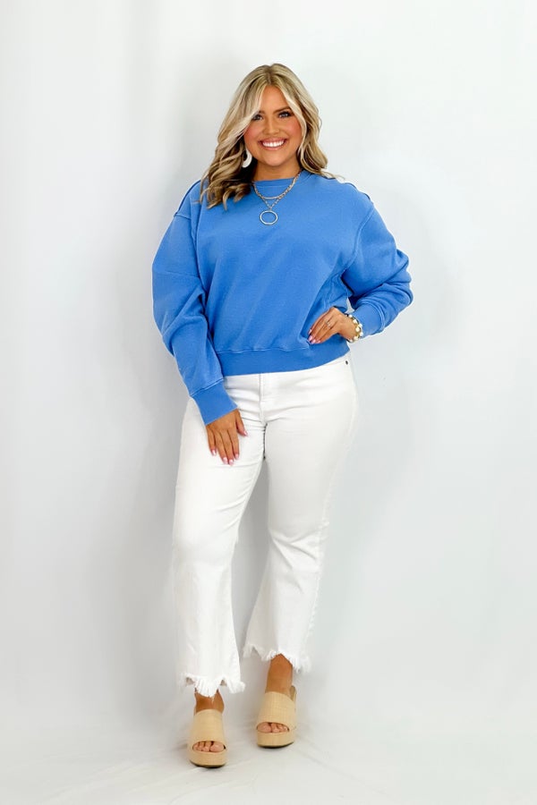 Blue Exposed Seam Sweatshirt Top