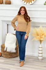 Beige Taupe Ruffle Neck Long Sleeve Sweater