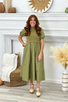 Olive Knit Bodice Maxi Dress