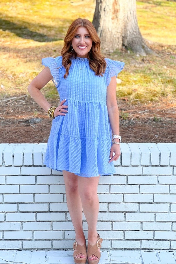 Periwinkle Textured Ruffle Dress