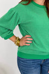 Kelly Green Ribbed Puff Sleeve Top