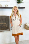 Light Taupe Contrast Half Zip Dress