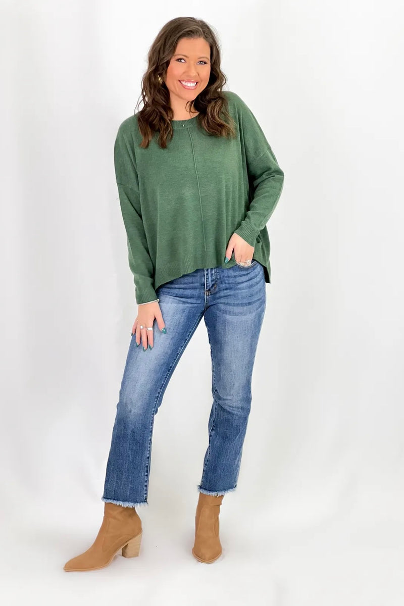 Dark Green Extended Shoulder Sweater