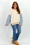 Ivory & Taupe Colorblock Denim Sweater