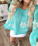 Paradise Mint Balloon Sleeve Floral Sweater