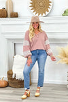 Light Mauve Mineral Washed Floral Detailed Top