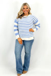 Chambray Textured Striped Long Sleeve Sweater