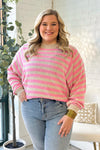 Punch and Oatmeal Striped Batwing Sleeve Sweater