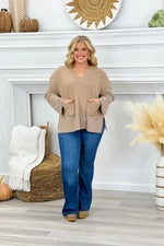 Taupe Brushed Pocket V-Neck Top