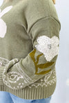 Olive Chenille Flower Sweater Top