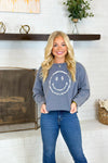 Denim Smiley Face Sweatshirt