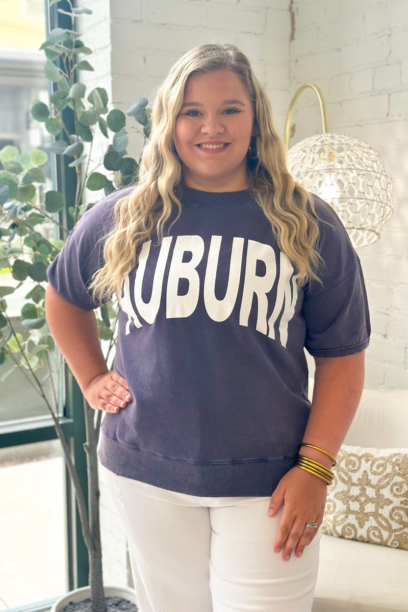 Washed Navy Short Sleeve State Logo Sweatshirt