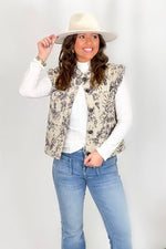 Taupe Multi Printed Floral Button Up Vest