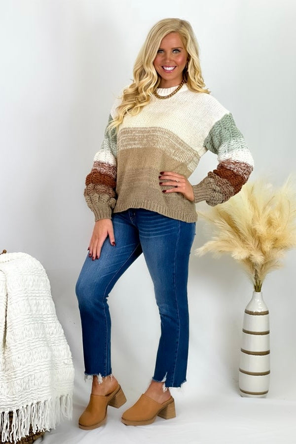 Coffee Multi Color Puff Sweater