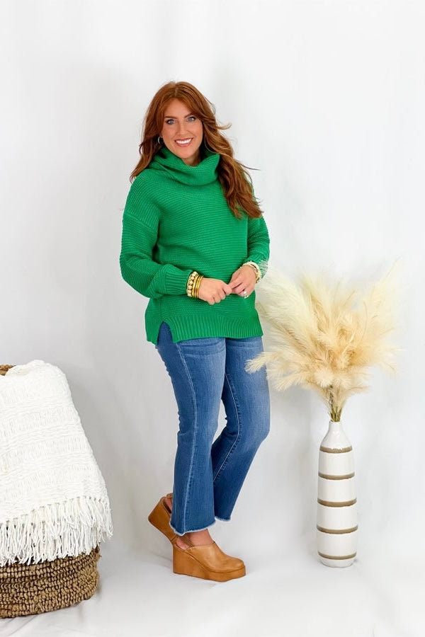 Kelly Green Cowl Neck Sweater