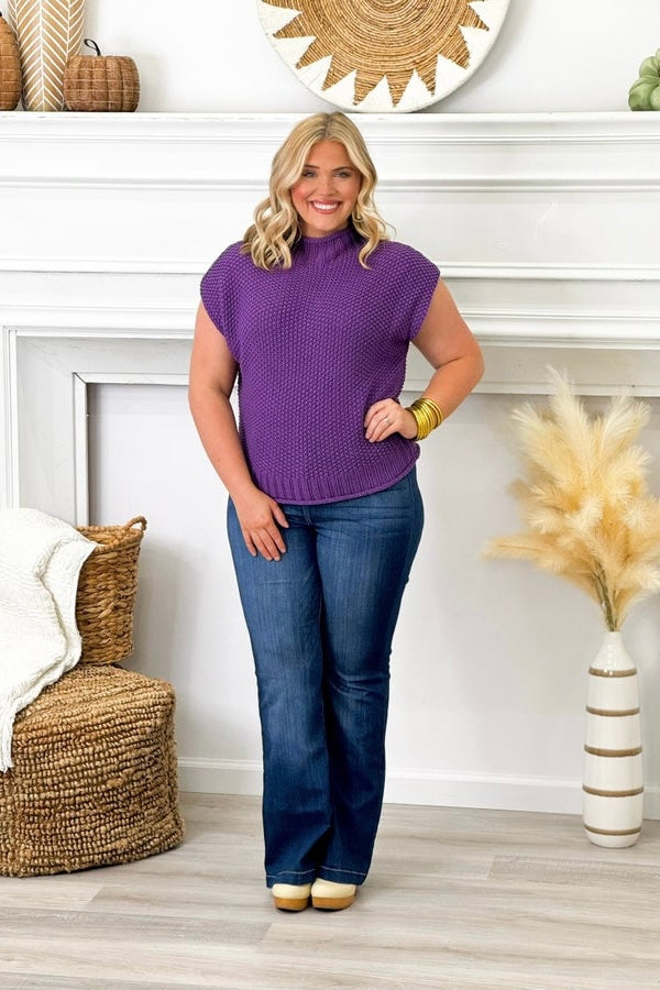 Purple Drop Shoulder Sleeveless Sweater Top