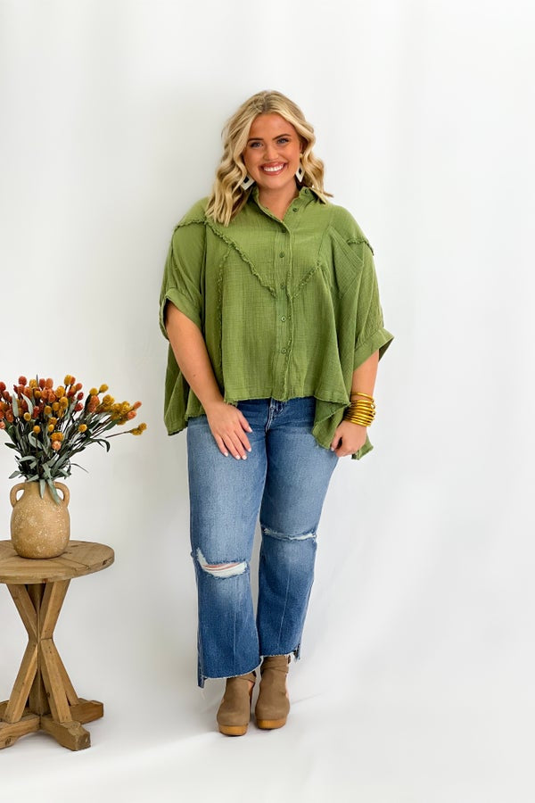 Olive Green Short Sleeve Mineral Wash Top