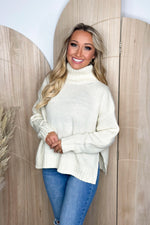 Oatmeal Turtleneck Side Slit Sweater