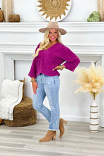 Magenta V-Neck Knit Top