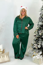 Green Long Sleeve Satin Pajama Set