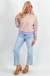 Pink & Light Green Stripe Long Sleeve Crewneck Top