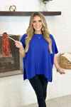 Blue Split Hem Knit Poncho Sweater